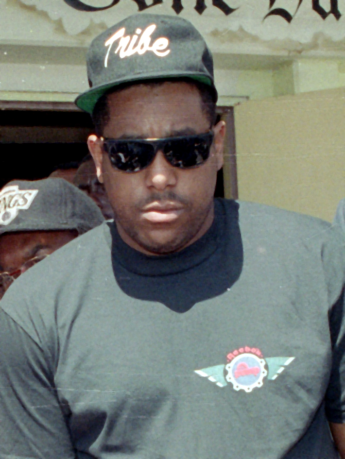 FILE -  In this April 17, 1990 file photo, rapper Tone Loc, who was born Anthony Terrell Smith, appears at a news conference at the Nickerson Gardens housing project in the Watts section of Los Angeles.  The rapper pleaded not guilty Thursday, July 14, 2011 to a felony domestic violence and weapons charge related to his arrest on June 18 on suspicion of domestic violence. (AP Photo/Nick Ut, File)