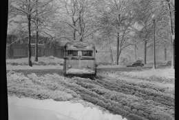 Washington, D.C. Bus going through the snow near Connecticut Avenue and Chevy Chase Circle. 

Ferrell, John, photographer. Washington, D.C. Bus going through the snow near Connecticut Avenue and Chevy Chase Circle. Mar. Photograph. Retrieved from the Library of Congress, <https://www.loc.gov/item/fsa1998022910/PP/>.