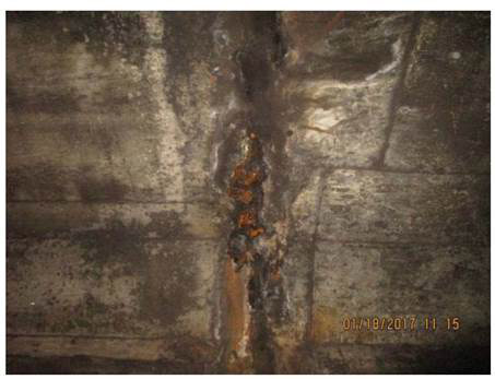 Water leaks also contribute to electrical arcing incidents, and the FTA has urged Metro to address the issue. This photo illustrates water intrusion into a tunnel. (Photo courtesy Federal Transit Agency)