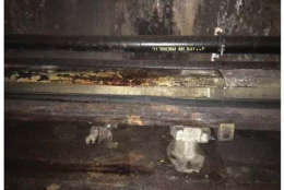 Water leaks also contribute to electrical arcing incidents, and the FTA has urged Metro to address the issue. This photo illustrates leaking on the electrified third rail. (Photo courtesy Federal Transit Agency)