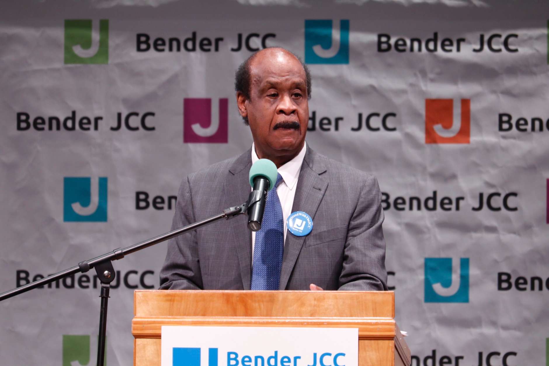 In this WTOP fle photo, Montgomery County Executive Ike Leggett speaks at a Jewish Community Relations Council of Greater Washington solidarity event on March 9, 2017. (WTOP/Kate Ryan)