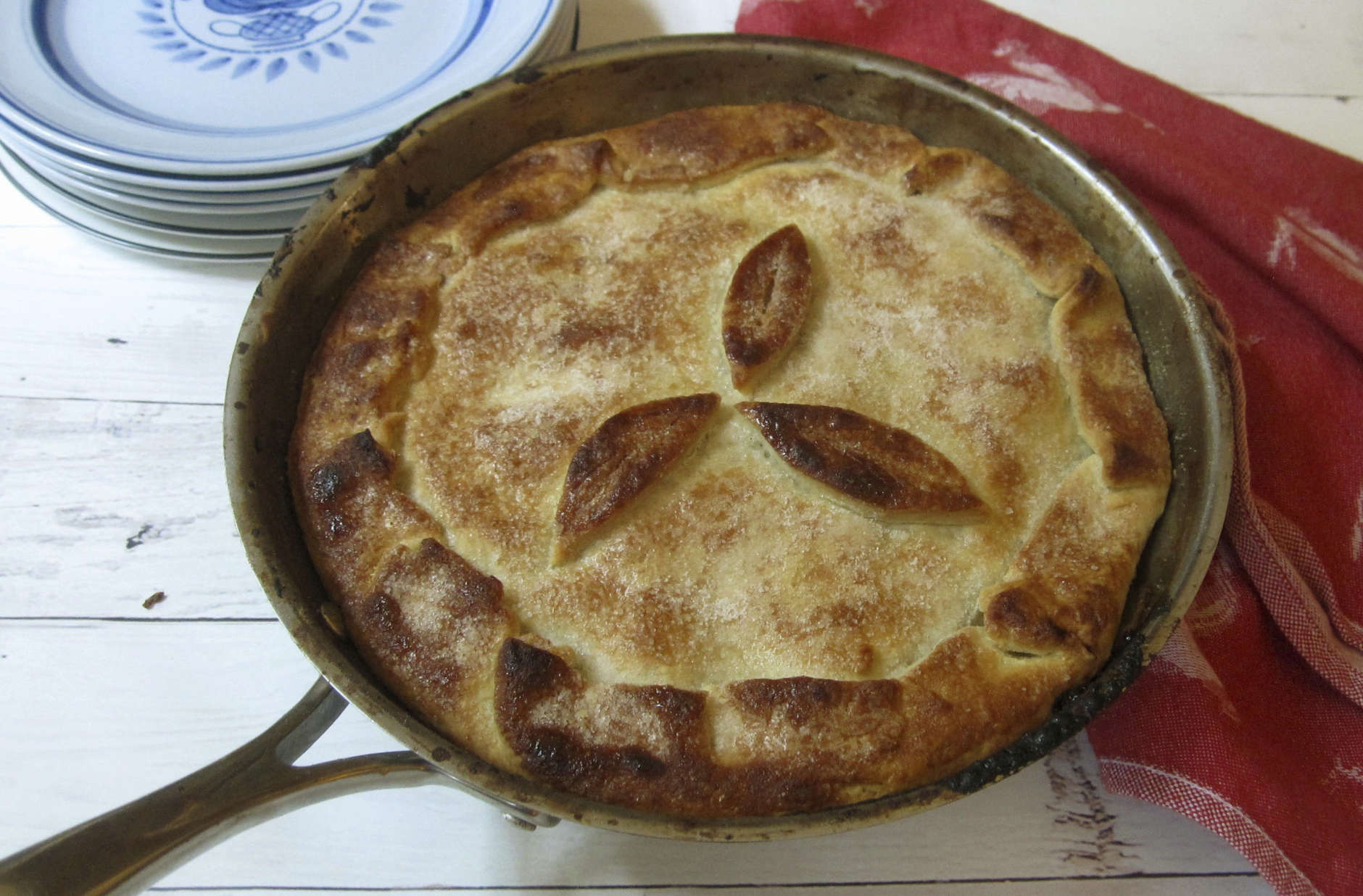 This Sept. 11, 2017 photo shows a skillet apple cranberry pie in New York. This dish is from a recipe by Sara Moulton. (Sara Moulton via AP)