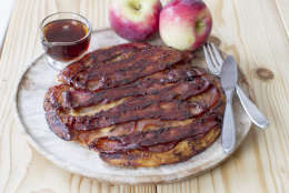 This July 21, 2014 photo shows bacon apple baked pancake in Concord, N.H. (AP Photo/MatthewMead)This Dec. 1, 2014, photo shows bacon apple baked pancake in Concord, N.H. The baked pancake was inspired by an upside down cake. (AP Photo/Matthew Mead)