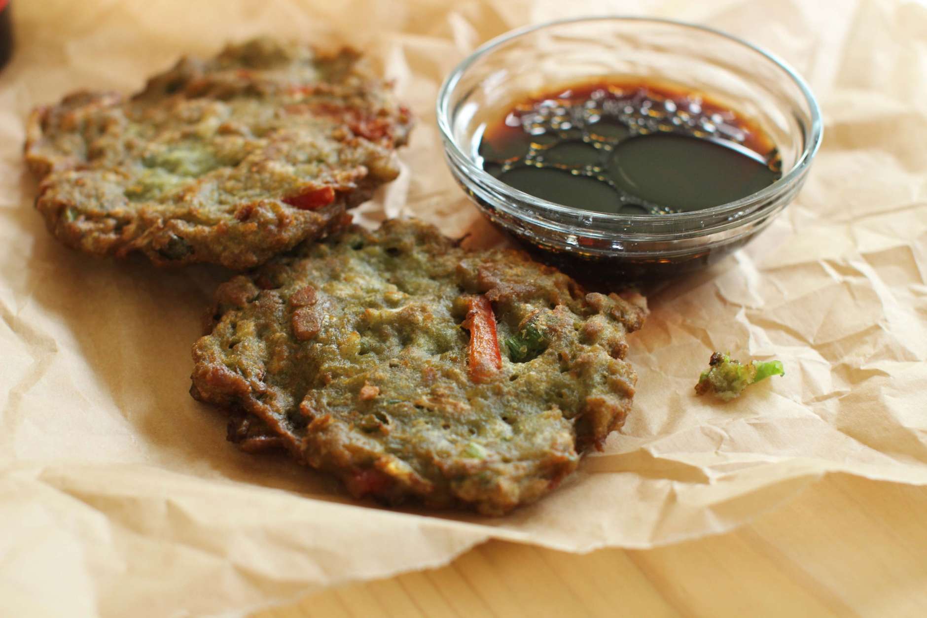 This July 13, 2015 photo shows Korean mung bean pancakes in Concord, N.H. Mung beans have been a staple of the cuisines of India, China, Korea and Southeast Asia for thousands of years. And with good reason. They are a delicious and healthy source of protein and fiber. (AP Photo/Matthew Mead)