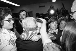 Relatives and friends are reunited at Washingtons Foundry Methodist Church on Friday, March 11, 1977 after hostages were released by terrorists who had held them in three buildings since Wednesday. (AP Photo)