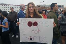 Co-organizer Aviva Goldfarb at Wednesday's Bagels Not Bombs event. (WTOP/Kathy Stewart)