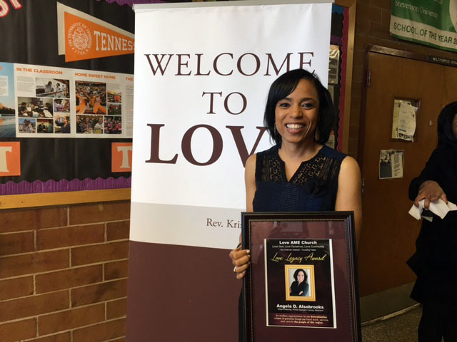 On Sunday, Prince George's County States Attorney Angela Alsobrooks was honored during mass at Love AME Church in Bowie for inspiring women. (WTOP/Jenny Glick)