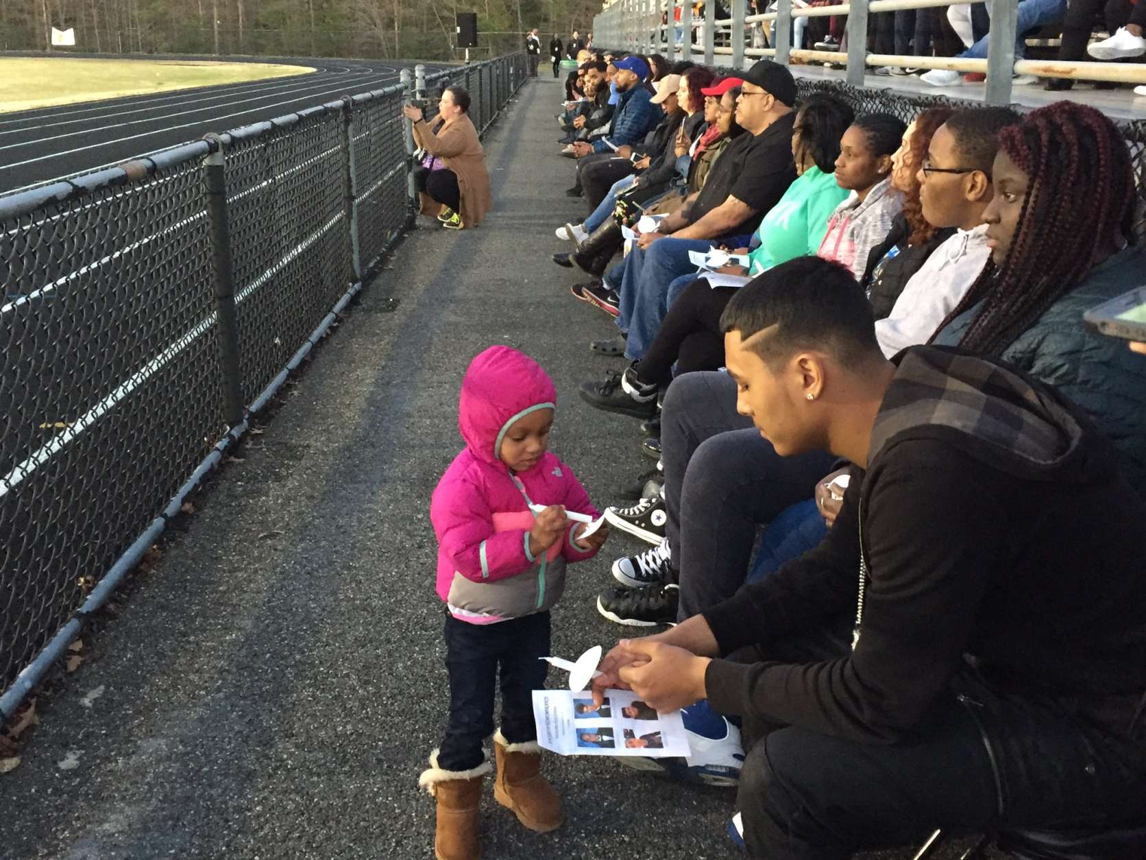 Bleachers were full at Wednesday's memorial in Waldorf, and family members were in attendance. (WTOP/Michelle Basch)