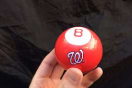 The first 20,000 fans get a special Nationals 2017 magic 8-ball. (WTOP/Nick Iannelli)