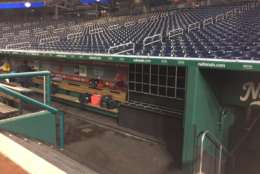 The dugout waits for players ahead of opening day at Nationals Park. (WTOP/Nick Iannelli)