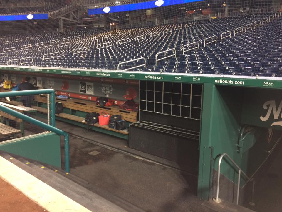 The dugout waits for players ahead of opening day at Nationals Park. (WTOP/Nick Iannelli)