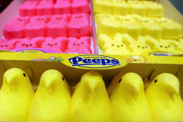 Boxes of Marshmallow Peeps are lined up at the Just Born factory in Bethlehem, Pa., on April 2, 2003. Just Born Inc. is celebrating its 50th year of adorning Easter baskets and satisfying sweet tooths with the colorful confections. (AP Photo/Rick Smith)