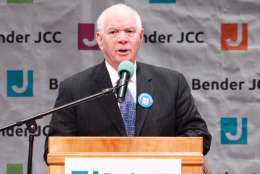 Sen. Ben Cardin speaks at solidarity event Friday morning at the Bender Jewish Community Center in Rockville, Maryland. (WTOP?Kate Ryan)