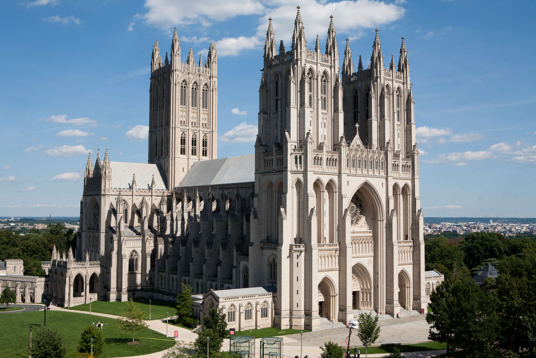 WASHINGTON - AUGUST 23: The Washington National Cathedral is seen on August 23, 2011 in Washington, DC. According to reports the church suffered minor damage to several spires. The epicenter of the 5.8 earthquake was located in near Louisa in central Virginia.  (Photo by Brendan Hoffman/Getty Images)