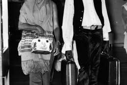 1st August 1972:  Rock 'n' roll legend, singer, songwriter and guitarist Chuck Berry arrives at Heathrow Airport with his wife Thematta.  (Photo by Evening Standard/Getty Images)