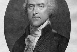 circa 1790:  American statesman Thomas Jefferson (1743 - 1826), the 3rd President of the United States of America. Jefferson was also responsible for the writing of the Declaration of Independence. Original Artwork: Engraving after painting by Rembrandt Peale.  (Photo by Hulton Archive/Getty Images)