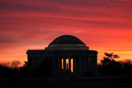 WASHINGTON, DC - FEBRUARY 10:  The early morning sun begins to rise behind the Jefferson Memorial on February 10, 2017 in Washington, DC.  (Photo by Mark Wilson/Getty Images)