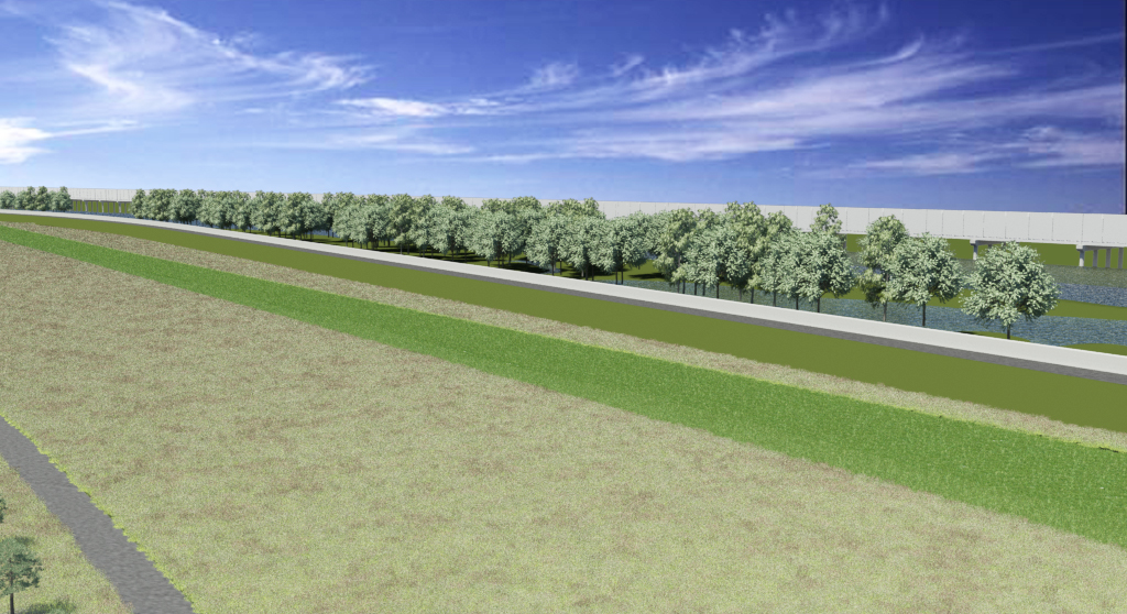 A rendering of the Huntington Levee along Cameron Run. (Fairfax County Department of Public Works and Environmental Services)