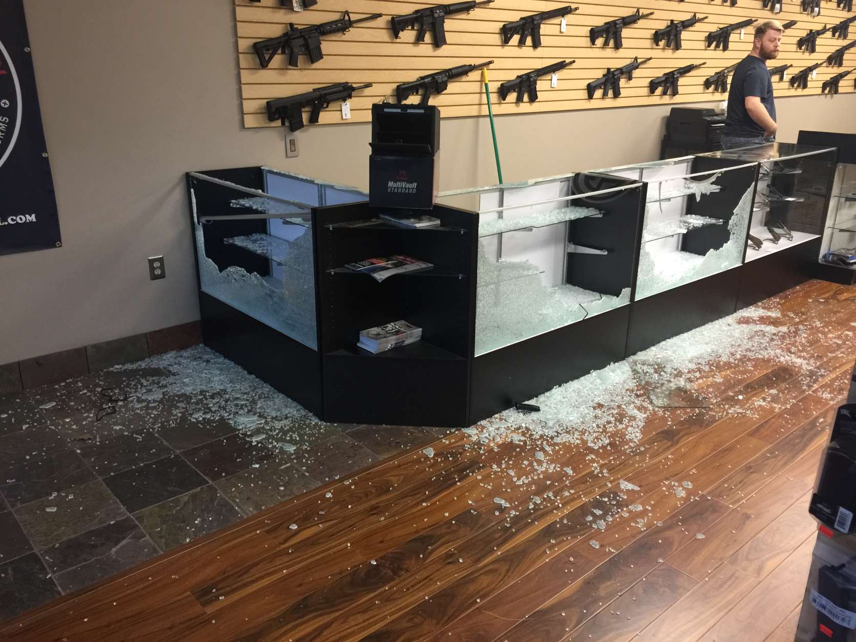 In the March 11 burglary of 
50 West Armory in Chantilly, Virginia, burglars stole 35 semi-automatic handguns in less than a minute.
(Photo courtesy Scott Wahl of 50 West Armory)