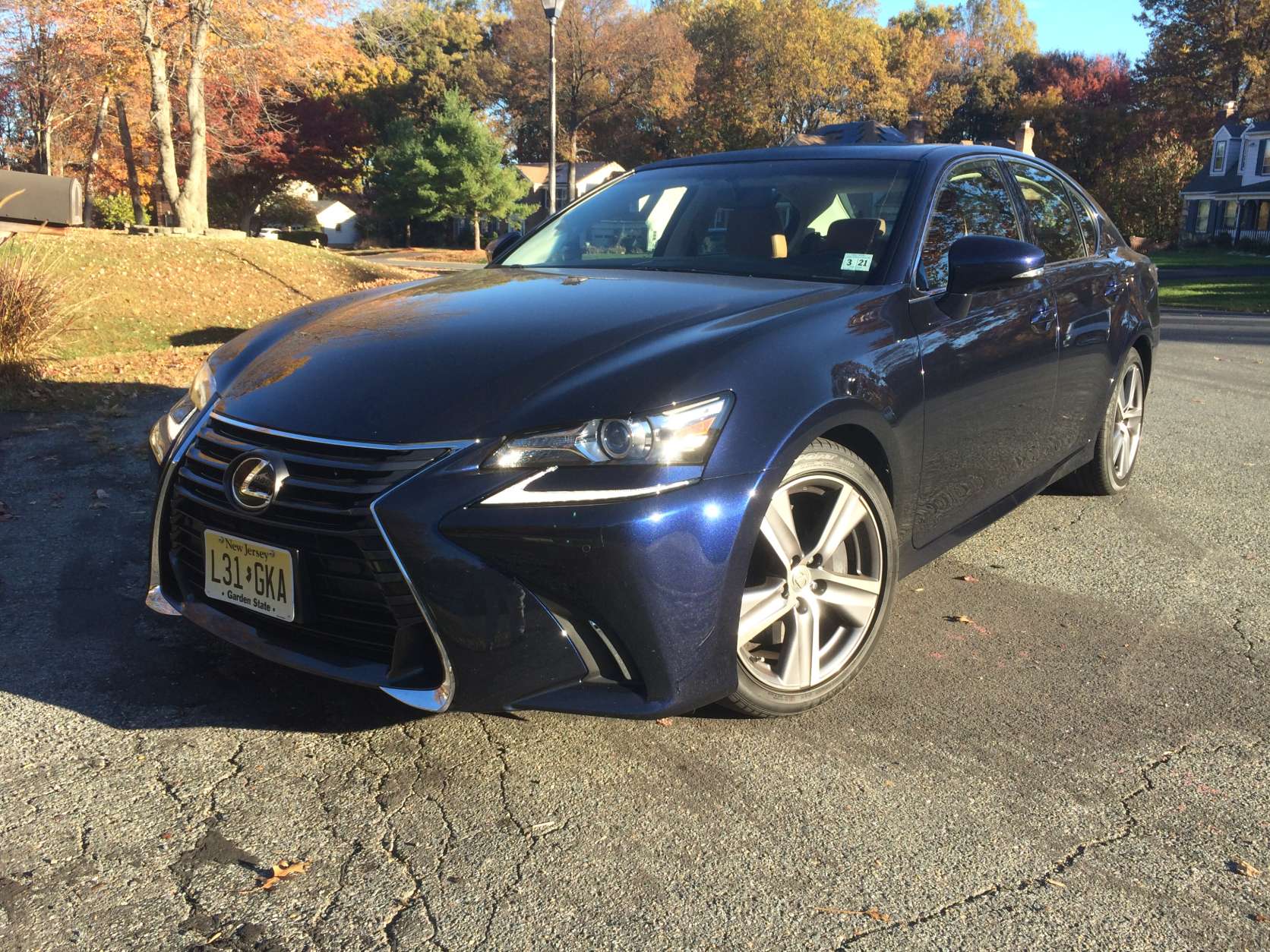 The GS200t looks like any other GS sedan, even though you’re paying less for this Lexus. It has that large, trademark grill up front with LED headlights. (WTOP/Mike Parris)
