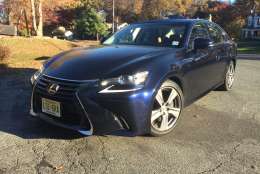 The GS200t looks like any other GS sedan, even though you’re paying less for this Lexus. It has that large, trademark grill up front with LED headlights. (WTOP/Mike Parris)