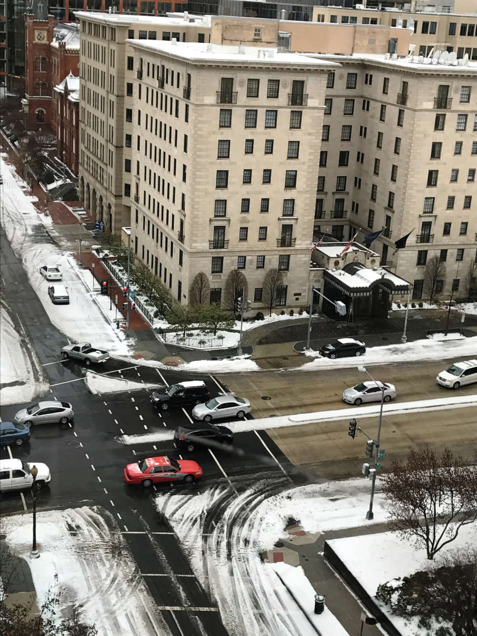 The intersection of 16th and M streets in D.C. on Tuesday. (Courtesy John Katz)