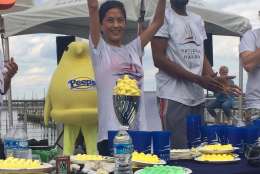 Juliet Lee, of Gaithersburg, Maryland, was the highest-ranked woman at the 2016 Peeps Day eating contest. She ate 140 Peeps in five minutes. (Courtesy National Harbor)
