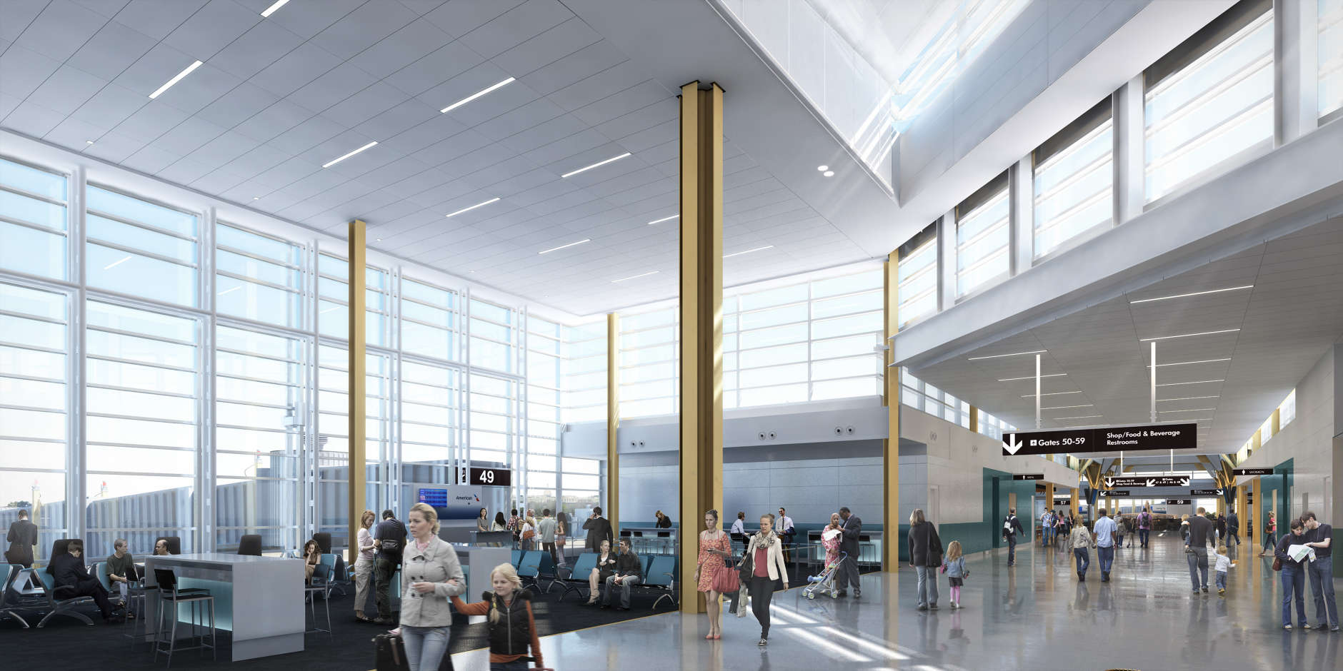 A rendering of the interior of the planned new terminal at Reagan National Airport. (Courtesy MWAA)