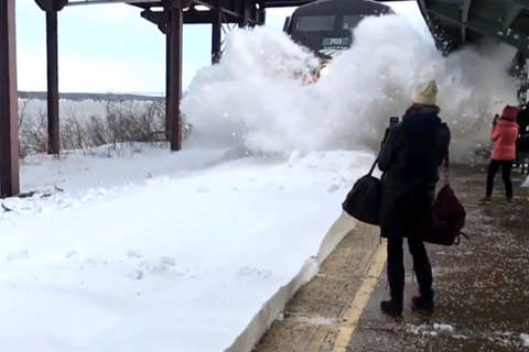 Video: Amtrak train creates avalanche for NY passengers