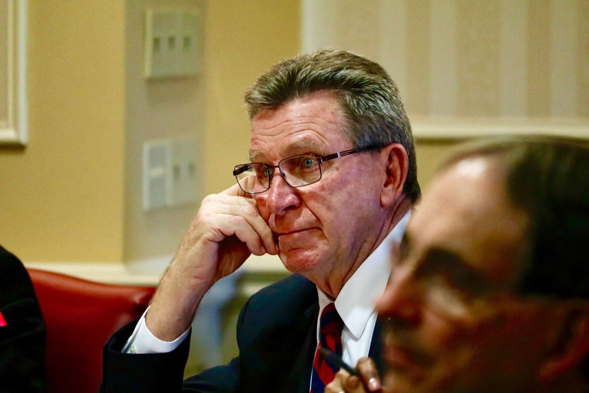 Sen. Thomas M. Middleton at the Monday hearing for Hogan's choice to lead the state's health department. (WTOP/Kate Ryan)