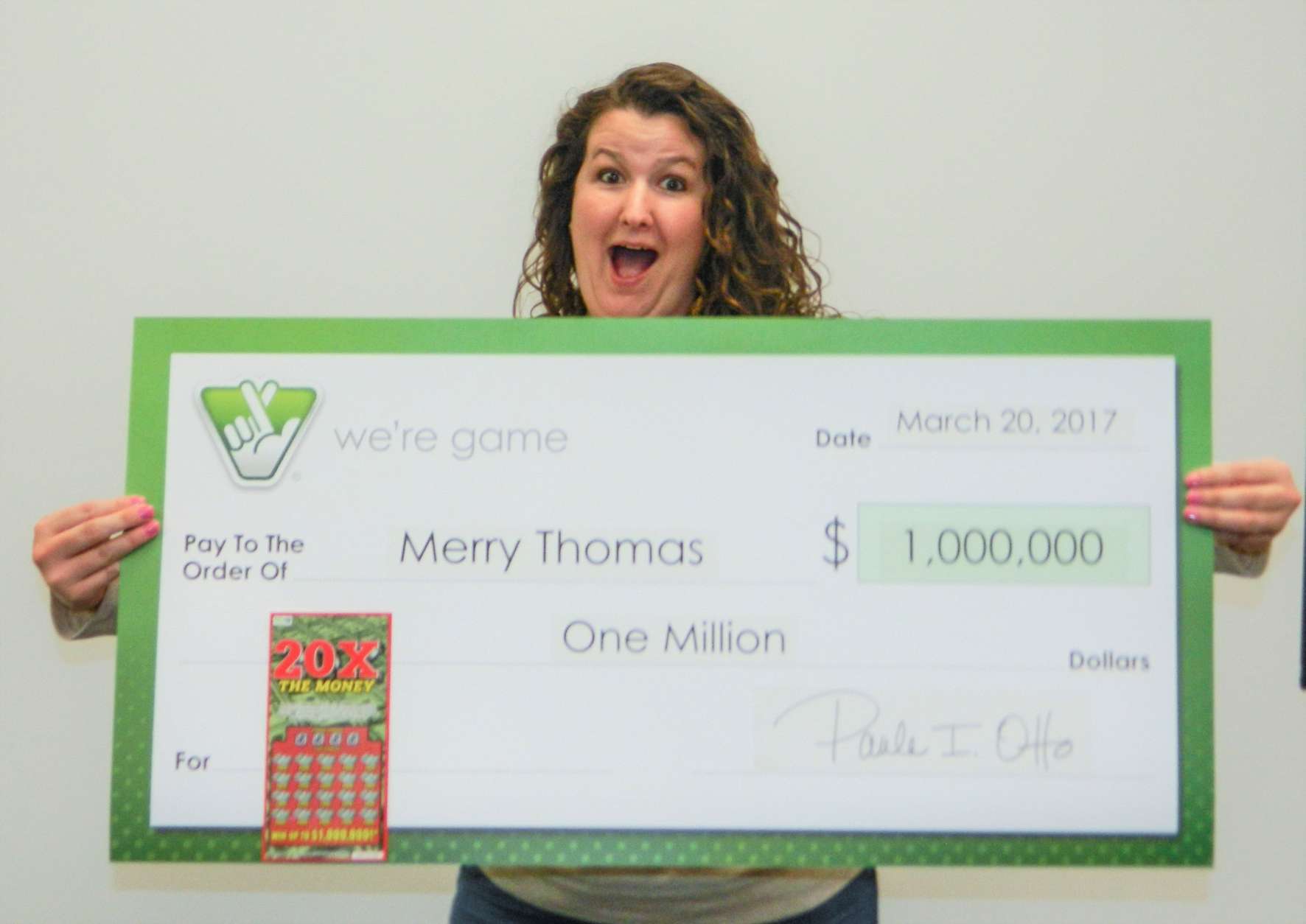 Merry Thomas won $1 million in the Virginia Loettry on Monday and said, "I've been freaking out since then!" (Courtesy Virginia Lottery)