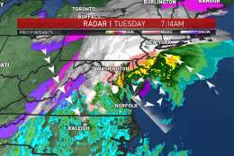 The storm was headed up the coast just after 7 a.m. (NBC4)