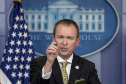 Budget Director Mick Mulvaney speaks about President Donald Trump's budget proposal for the coming fiscal year during daily press briefing at the White House, in Washington, Thursday, March 16, 2017. (AP Photo/Andrew Harnik)