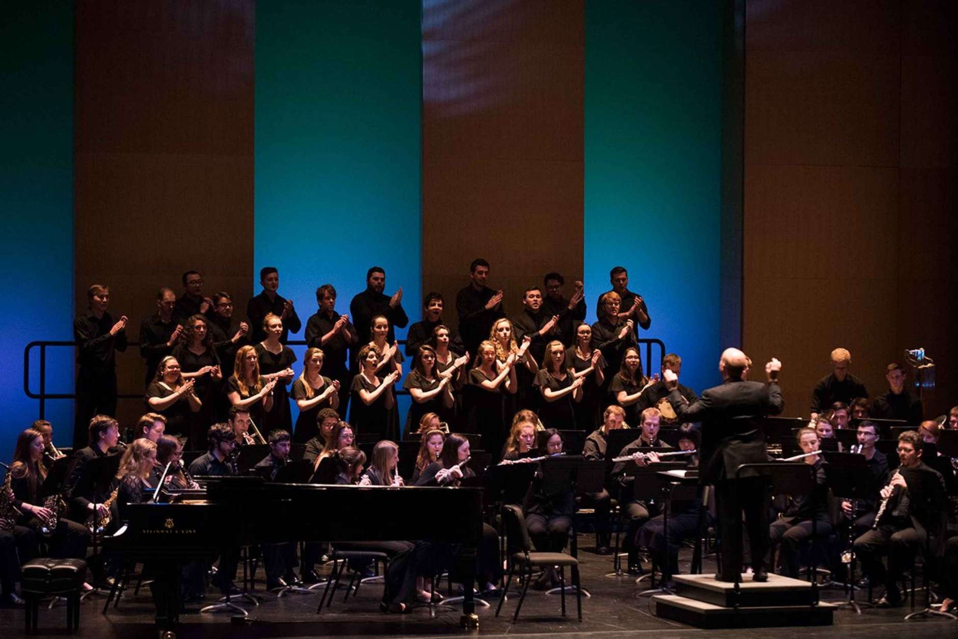 The Virginia Tech Chorus performs with the Wind Ensemble for the "Performance in Remembrance" at the Moss Arts Center on Friday, April 14, 2017. (Courtesy Virginia Tech)