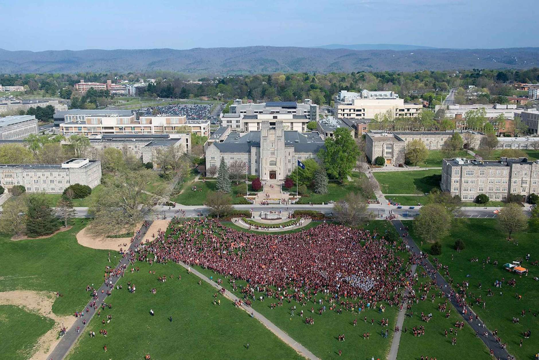 Participants in the 3.2-Mile Run in Remembrance gather at the April 16 Memorial after finishing the race on Saturday, April 15, 2017. (Courtesy Virginia Tech)