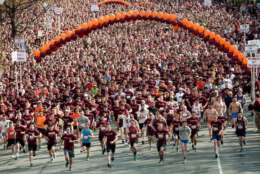 Start of the 3.2-Mile Run in Remembrance. An estimated 16,000 runners and walkers participated in this year's run on Saturday, April 15, 2017. (Courtesy Virginia Tech)