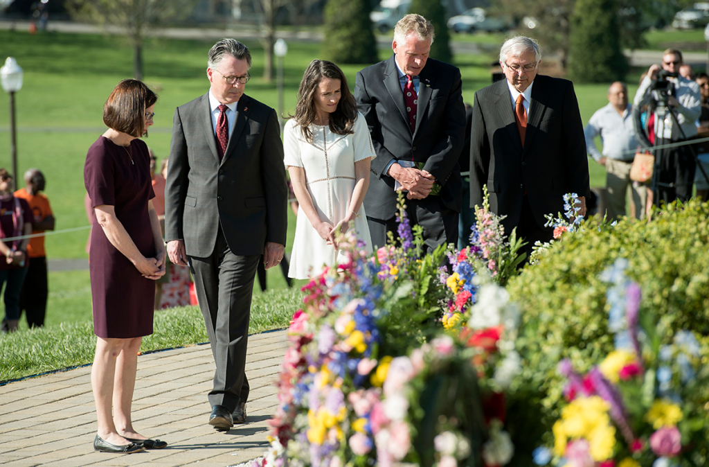 The wreath-laying ceremony was held before the statewide moment of silence on Sunday, April 16, 2017. (Courtesy Virginia Tech)