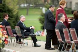 U.S. Senator Tim Kaine, who served as Virginia's governor in 2007, listens as each of the 32 lost are described during the University Commemoration on Sunday, April 16, 2017. (Courtesy Virginia Tech)