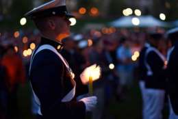 Cadets stood guard at the candle for 32 minutes at the candle lighting on Sunday, April 16, 2017. (Courtesy Virginia Tech)