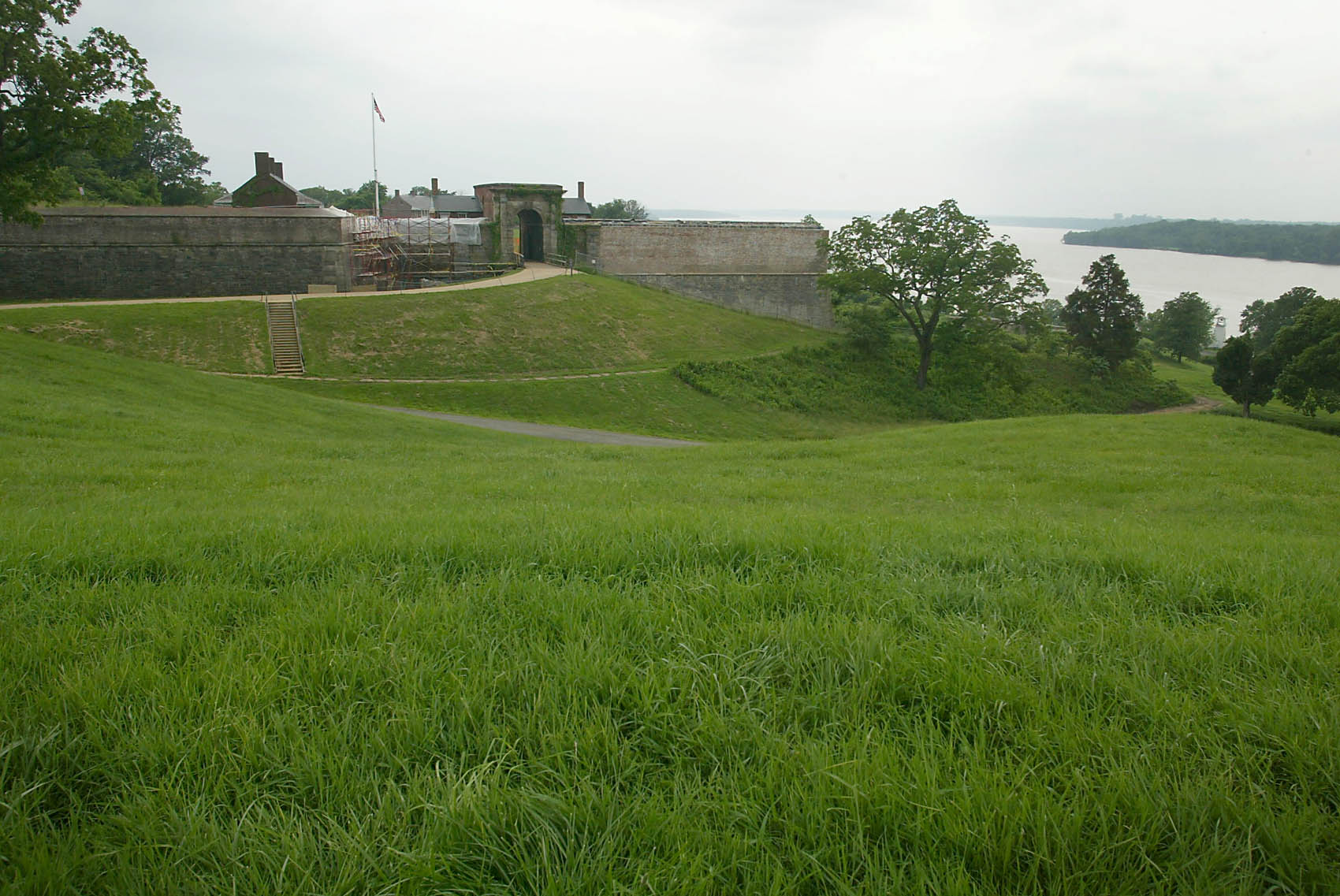 Fort Washington is shown along the Potomac River Monday, June 16, 2003, in Fort Washington, Md. Built in 1824, Fort Washington guarded the capital through the Civil War and World War I before being decommissioned in the 1940s. Now a national park, the aging fort fights a new enemy that poses threat much graver than enemy guns. (AP Photo/Matt Houston)