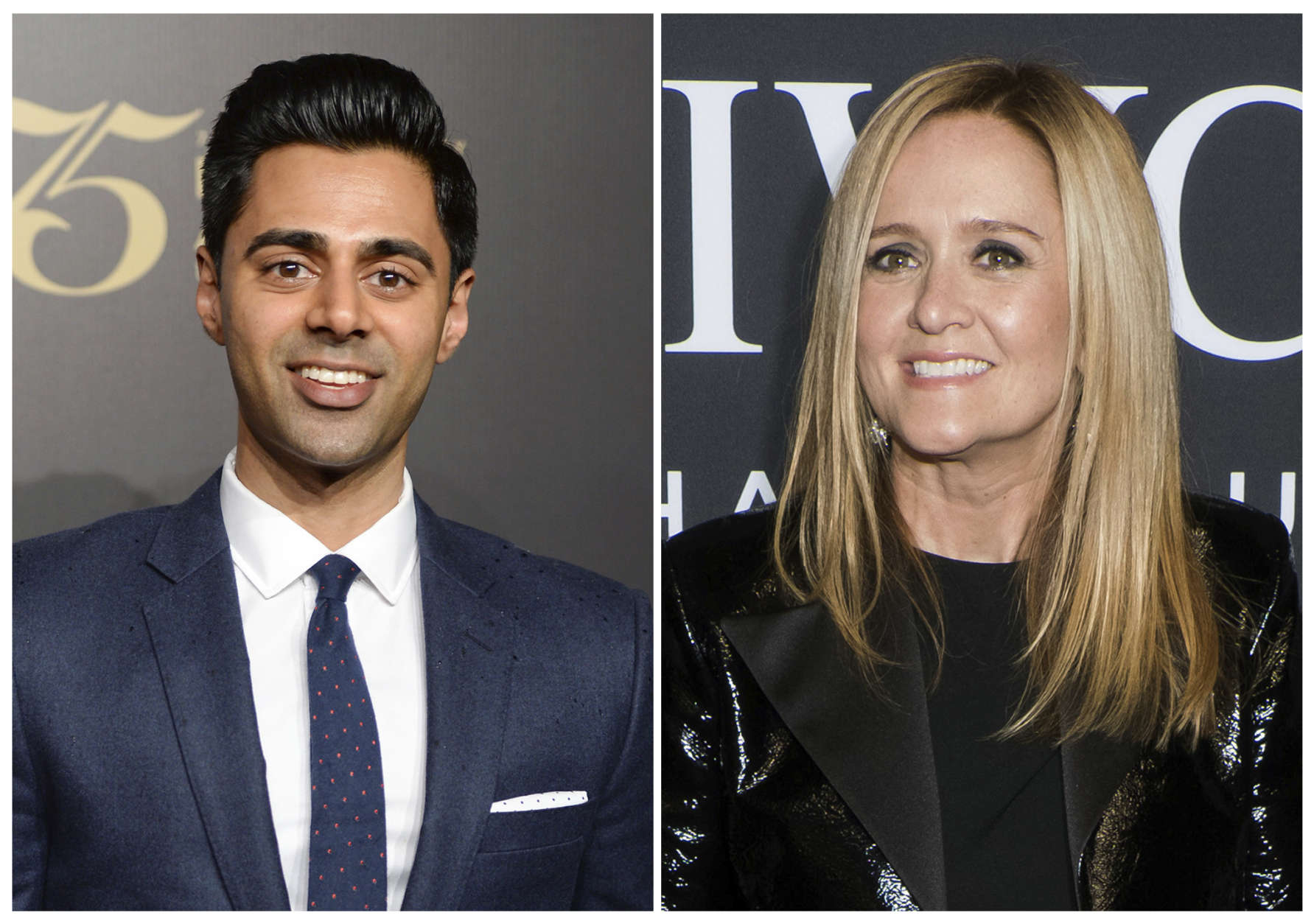 In this combination photo, Hasan Minhaj attends the 75th Annual Peabody Awards Ceremony on May 21, 2016, in New York, left, and Samantha Bee attends the IWC Schaffhausen Tribeca Film Festival event on April 20, 2017, in New York. On Saturday, April 29, Minhaj will host the annual White House Correspondents' Dinner in Washington while Bee will be hosting the "Not the White House Correspondents’ Dinner" in Washington. (Photo by Evan Agostini, left, and Charles Sykes/Invision/AP, File)