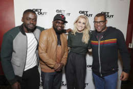 Exclusive - Daniel Kaluuya, Lil Rel Howery, Allison Williams and Writer/Director Jordan Peele seen at 'GET OUT' LA Tastemaker Screening hosted by Chance the Rapper at Arclight Hollywood on Wednesday, February 09, 2017, in Los Angeles, CA. (Photo by Eric Charbonneau/Invision for Universal Pictures/AP Images)