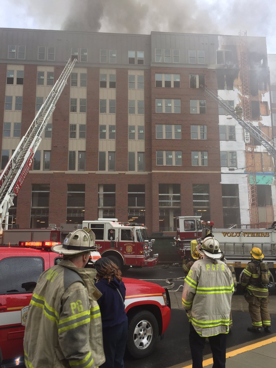 Firefighters were called to the apartment building at 4700 Berwyn House Rd. for a 3-alarm fire. (Courtesy Mark Brady)