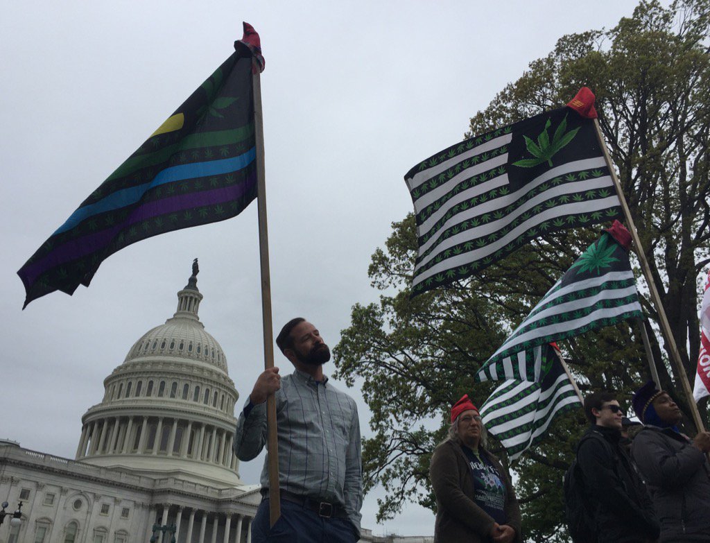 Monday's "Reschedule 420" event included members of DCMJ.org, an organization aiming to change marijuana laws. (WTOP/Kristi King)