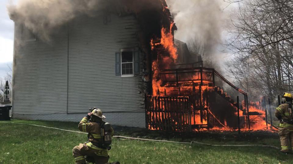 Firefighters respond to a town house on Dunloring Drive in Upper Marlboro on April 3 that investigators say was set intentionally. (Courtesy Paul Hawkins, PGFD Observer)