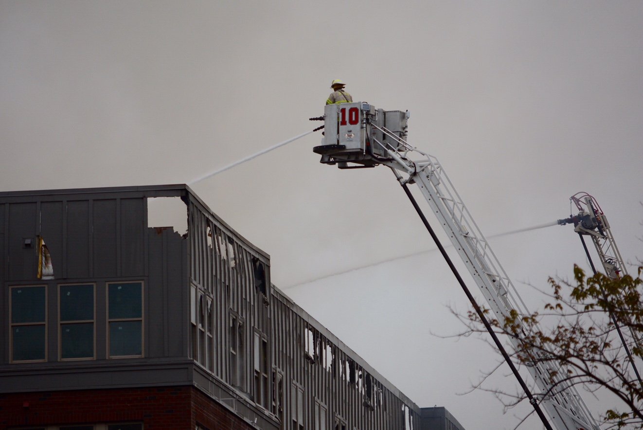 FILE -- Firefighters battle a blaze in College Park, on Monday, April 24, 2017. (WTOP/Dave Dildine, File)