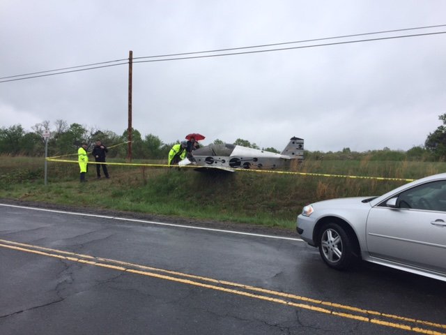 A small aircraft crash-landed at the edge of the Leesburg Executive Airport property in Virginia Saturday morning.  (Courtesy Charlie Bragale)