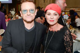 Bono and Lisa Stansfield attend the Nordoff Robbins O2 Silver Clef Awards 2014 at  the Hilton Hotel in London on Friday,  July  4, 2014. (Photo by Jon Furniss/Invision/AP)