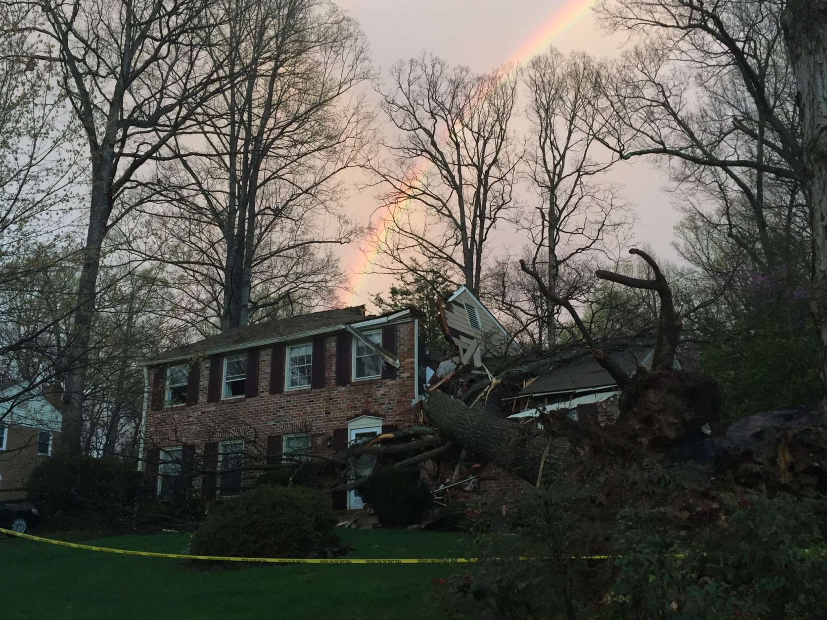 "A rainbow just briefly appeared above the destruction here on Toll House Road in Annandale." (WTOP/Michelle Basch)