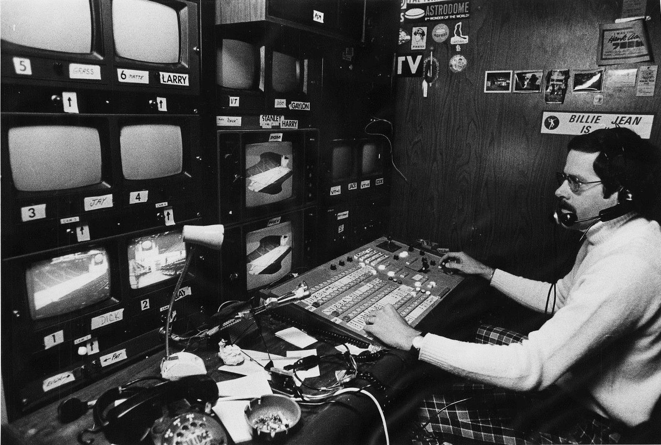 This 1973 photo shows a production manager in a control room at the Capital Centre. (Courtesy Martin Luther King Jr. Memorial Library Washingtoniana Collection)